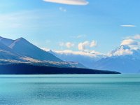 Lake Tekapo   Beautiful lighting on Lake Tekapo with Mount Cook, New Zealand's  highest mountain, in the distace.