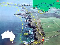 Location Map   The yellow arrows show the route of our helicopter flight.