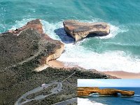 London Arch   Formerly called 'London Bridge' because the outcrop was joined to the mainland.  Inset: my photo before the collapse (1990) - a car was stranded on the 'new' island.